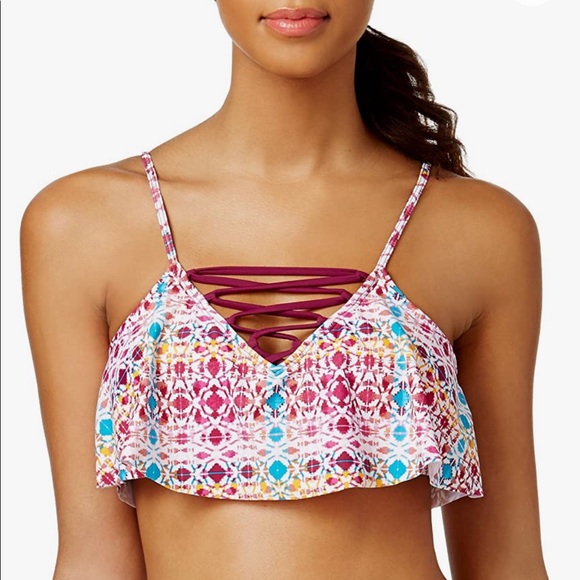 Hula Honey Other - 🔥HULA HONEY🔥Swim Printed Flounce Strappy Bikini Swimsuit Top Medium NWT